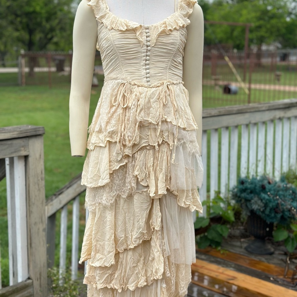 Anthropologie Corset Tiered Lace Dress XS